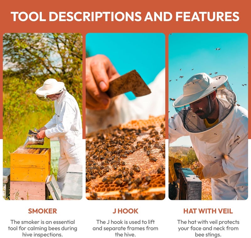 BuzzingCosmos Bee Keeping Starter Kit | 11-Piece Beekeeping Supplies Set | Hive Tool & Stainless Steel Bee Smoker | Includes Water Resistant Tool Bag – Beekeeping Essentials for Beginners & Experts - Image 5